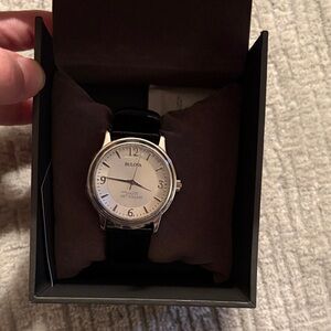 Bulova Silver Dial Watch with Black Strap